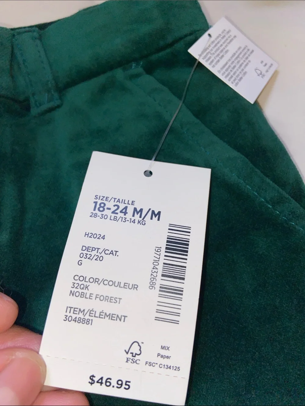 Gymboree Emerald Green Corduroy Pants Size 18-24 Months